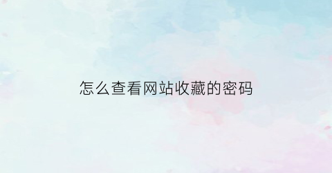 怎么查看网站收藏的密码