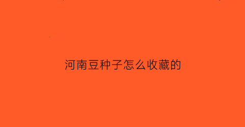 河南豆种子怎么收藏的