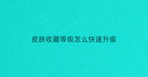 皮肤收藏等级怎么快速升级