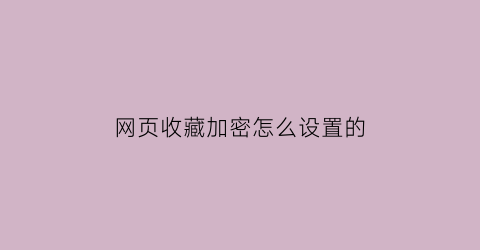 网页收藏加密怎么设置的