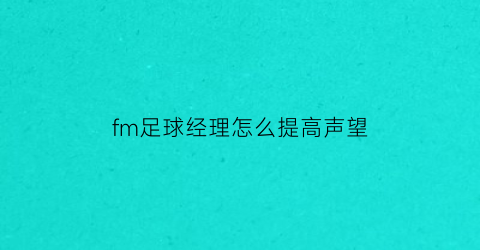 fm足球经理怎么提高声望(fm足球经理怎么调难度)