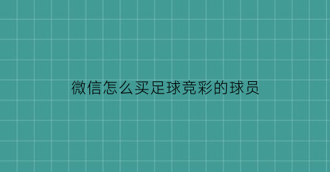 微信怎么买足球竞彩的球员(微信如何买足球)