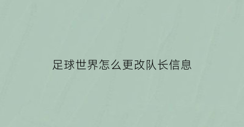 足球世界怎么更改队长信息(足球世界怎么改球员号码)