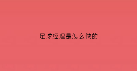 足球经理是怎么做的(足球经理入门)