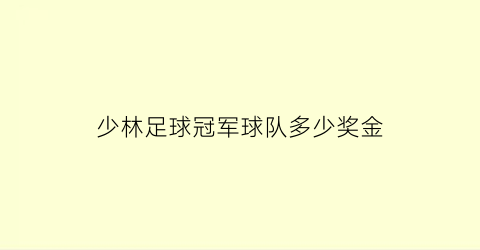 少林足球冠军球队多少奖金