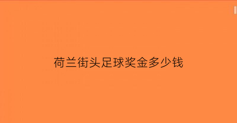 荷兰街头足球奖金多少钱(荷兰足球知乎)