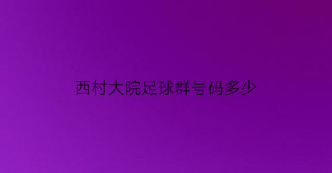 西村大院足球群号码多少(西村大院是改造建筑吗)