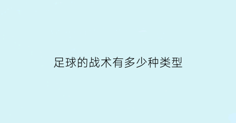 足球的战术有多少种类型(足球的战术分类)