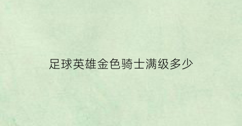 足球英雄金色骑士满级多少(足球英雄游戏攻略)